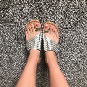 Donald j plainer metallic wedge sandal size 8